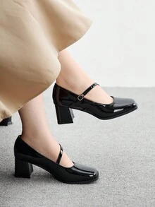 CUCCOO BIZCHIC 女士方头漆皮扣环设计时尚高跟鞋 - 黑色 - 查看 3