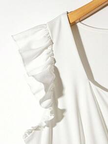 GlowEve CURVE Mono de pierna ancha con cuello cuadrado, bajo cuadrado y cuello alto para mujer de talla grande - Blanco - Ver 3