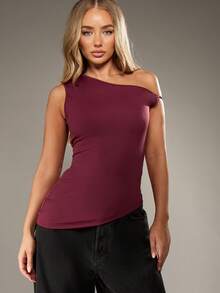 MISSGUIDED One Shoulder Asymmetric Top With Cold Shoulder Design For Evening Party Occasions - Brown - View 1