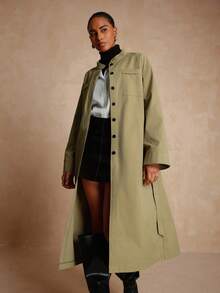 Lyxana Áo khoác trench coat dài cổ đứng cao cấp dáng rộng cho nữ - màu xanh lá - Xem 4