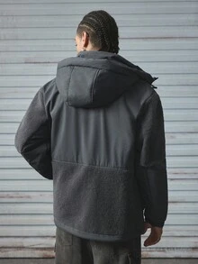 AXEPEAK 男士时尚百搭连帽夹克，冬季 - 灰色 - 查看 2