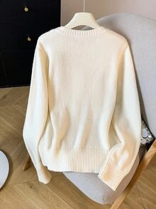 GlowEve Women's Fashionable Crew Neck Long Sleeve Knit Sweater Top With Metal Button Decor - Multicolor - View 2