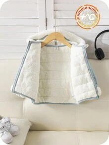 SHEIN 男婴拉链连帽外套，可爱休闲保暖内衬外套，适合男婴和女婴，秋冬季 - 彩色 - 查看 11