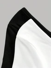 Girlism 2pcs/Set Teen Girls' Black & White Knit Turtleneck Ruched Waist Long Sleeve Casual Versatile Minimalist T-Shirts, Autumn/Winter Girls Tight Tops Tight Tops For Teens Tight Fitted Tops Long Sleeve Tops Black And White Long Sleeve Tops - Black and White - View 5