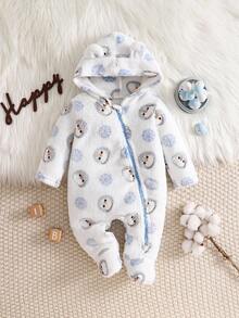 Cozy Pixies 新生男宝宝卡通熊耳连帽长袖抓绒连体衣秋冬款 - 彩色 - 查看 7