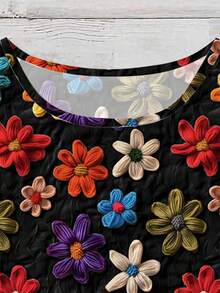 EMERY ROSE Áo sơ mi dáng rộng tay bay cỡ lớn, phong cách cổ điển thanh lịch, trang nhã, họa tiết hoa len giả nhiệt đới, cổ tròn, hai lớp, dành cho nữ, trang phục mùa hè - màu đen - Xem 4