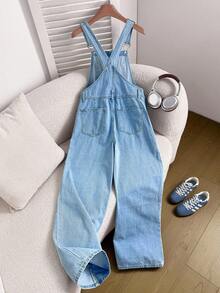 Comfortcana Women's Casual Denim Bib Pants, Spring & Summer - Light Wash - View 2