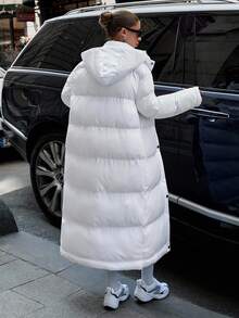 EURMUSE Winterschutz – lang geschnittener gesteppter Mantel / Moderne Isolierung – Oversize Daunenparka / Urbaner Frost – Oversized gesteppter Mantel - Weiss - Übersicht 2