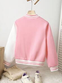 Girls' Casual Colorful 3D Floral Contrast Color Baseball Jacket, Spring/Autumn Fall Winter - Multicolor - View 2