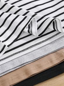 SHEIN 4件套男童休闲条纹骑士图案长袖T恤，基础款T恤，上衣套装，街头风，冬季，秋季，儿童服装，长袖秋季上衣