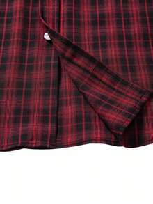 Manfinity Mode Men's Casual Plaid Long Sleeve Shirt, Autumn,Red Checkered Shirt, Christmas - Burgundy - View 5
