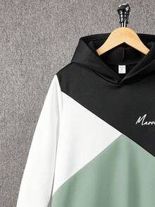 SHEIN 10pcs/Set Teen Boy Casual Loose Comfortable Versatile Printed Patchwork Contrast Color Sweatshirt, Fall/Winter, White/Black/Brown - Mint Green - View 7