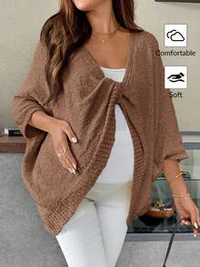 SHEIN Batwing Sleeve Front Twist Decor Solid Color Maternity Sweater Summer Cardigan For Women Brown Maternity Dress Brown Cardigan Maternity Cover Up Maternity Clothes Fall - Brown - View 7