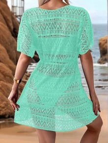 Swim Lushoire 女士 V 领无袖镂空系腰度假连衣裙