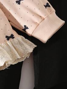 Elladie kids Bộ đồ 2 mảnh cho bé gái, kiểu dáng thường ngày, dễ thương, gồm áo nỉ chấm bi in nơ và quần legging cạp chun màu trơn, thích hợp cho mùa tựu trường thu đông. - Màu Khaki - Xem 7