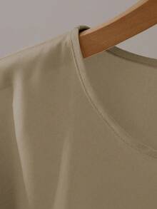 Franclia Blusa elegante de manga curta, gola redonda, babados, laço, cor cáqui, primavera/verão para mulheres