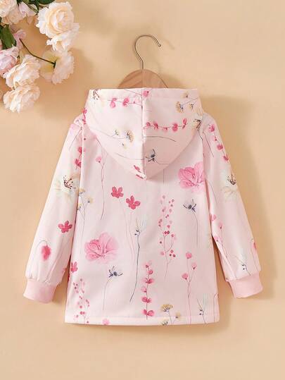 Sparklyn Young Girl Hooded Thickened Plush Vintage Floral Mid-Length Warm Jacket, Autumn/Winter,Holiday,Summer,Travel Fall