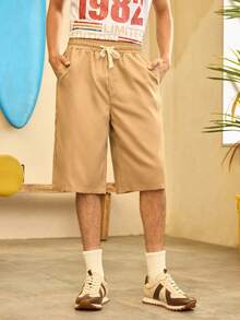 STONE DISTRICT Shorts casuales de moda para hombres de unicolor clásico de largo medio, con bolsillos laterales en sesgo, cinturón de color contrastante, ropa deportiva simple para calle, nueva llegada adecuada para salir, ir al trabajo, vestir casual