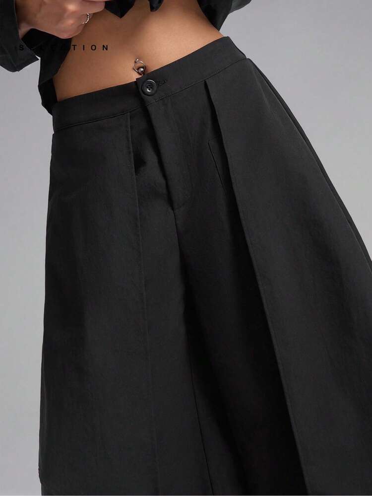 LYSMO 2025 Nuovi Arrivi Minimalismo Autunno Pantaloni Larghi Asimmetrici Neri Alla Moda Per Donne, Stile Giapponese Minimalista Androgino, Silhouette Minimalista Da Strada, Moda Dark Grunge, Pezzo D'avanguardia, Essenziale Moda Ritorno A Scuola, ritorno a casa, Stile Anni 2000, Abbigliamento Y2K Per Donne, Streetwear