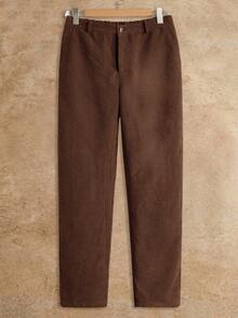 Calça de Corduroy Tecida Masculina, Para o Outono - Café - Visão 4