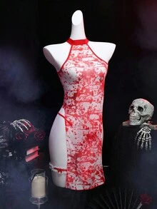 Fantasy Costume Fantasy Costume Women's Fashionable Sexy Splatter Print Nurse Lingerie Costume - Red and White - View 6