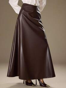 Modelyn Women's Fashionable & Elegant A-Line PU Leather Skirt