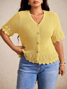 Elaquor Cárdigan informal de manga corta de unicolor talla grande