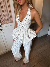 Siren Gaze Polka Dot Tops For Women, New Halter Tops, Autumn Women's Clothing, Fashionable And Elegant All-Match Tops, Graduation Season, Christmas Party,White Shirt Chic Summer