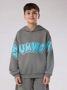 SUMWON Conjunto de chándal de estilo urbano de dos piezas con sudadera con capucha y pantalones anchos a juego para usar en invierno y otoño de manera casual - Gris - Ver 3