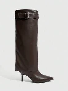 Daringsoles Autumn/Winter New Slim Leg Boots, Pointed Toe, Slim Heel, Mid-Calf Boots, Simple & Versatile Brown Style For Christmas - Brown - View 3