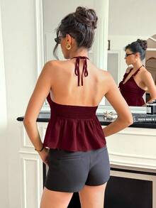 Almamuse 女士露背蝴蝶结抽绳深 V 领 A 字型优雅性感吊带背心