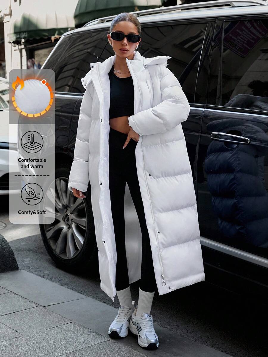 EURMUSE Winterschutz – lang geschnittener gesteppter Mantel / Moderne Isolierung – Oversize Daunenparka / Urbaner Frost – Oversized gesteppter Mantel - Weiss - Übersicht 1
