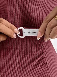 SHEIN Bộ 2 món áo thun trơn cổ tròn tay ngắn và chân váy cho bà bầu - Màu Đỏ Sâu - Xem 6