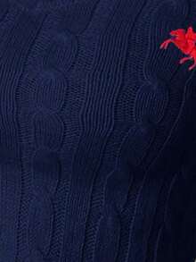 SHEIN EZwear 女士休闲骑士图案修身毛衣，秋冬 - 藏蓝色 - 查看 7