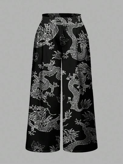 Grunge Punk Punk Street Chic Tiger Print Loose Fit Wide Leg Plus Size Pants