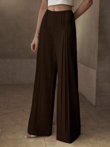 MOTF PREMIUM ELEGANT STRUCTURED WIDE LEG SUIT PANTS - Coffee Brown - View 4