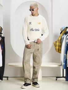 STEELVANCE Herren Pullover mit Buchstaben- und Kronen-Stickerei, Rundhalsausschnitt, Langarm, Herbst Winter - Weiss - Übersicht 3