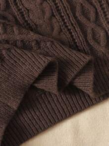 SHEIN Brun rundhalsad kabelstickad tröja för tonårsflickor, höst/vinter - Brun - Visa 6