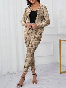 SHEIN Clasi 2 piezas Conjunto de mujer con estampado de cuadros elegante, adecuado para el trayecto de invierno