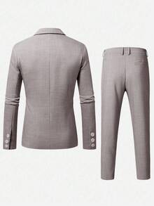 Calvornis Men's Casual Commuter Solid Color Jacket And Pants Suit - Chocolate Brown - View 2