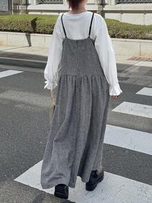 FRIFUL Women's Plaid Dress With Spaghetti Straps, Bowknot Shoulder Straps Maxi Dress - Black and White - View 4