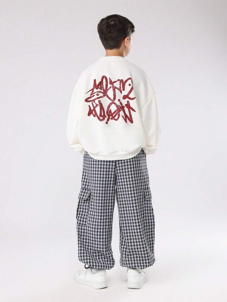 Graffiti Print Sweatshirt With Check Cargo Pants