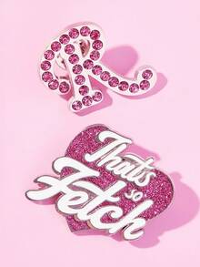 Mean Girls X SHEIN 4pcs/Set Fashionable Cute Zinc Alloy Pink Brooch With Rhinestone Decor, Shiny Pin Collection Gift, Crown, Love