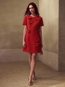 MOTF PREMIUM 3D PEARL FLOWER ELEGANT CASUAL SHORT DRESS FOR WOMEN