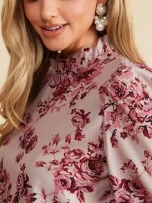 Amorya Bluzka z bufiastymi rękawami i falbaną przy szyi, Bluzki z długim rękawem