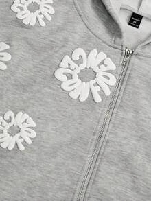 PAVTROS Manfinity Streetrush 男式字母印花长袖拉链休闲连帽衫，秋季 - 灰色 - 查看 4