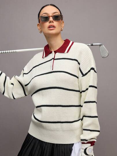 Activina 女式撞色高领长袖针织毛衣