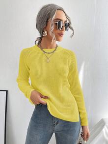 EMERY ROSE Suéter casual de unicolor con abertura lateral y cordones - Amarillo - Ver 6