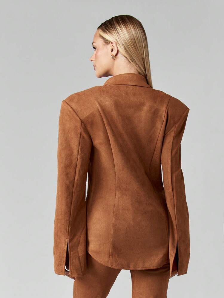 MISSGUIDED Suede Collared Shirt And Flared Pants Co-Ord Set