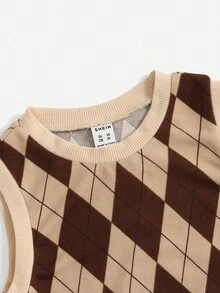 SHEIN Tween女童菱形圖案圓領坦克上衣